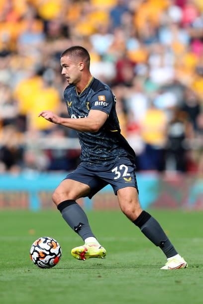 Leander Dendoncker of Wolverhampton Wanderers runs with the ball during the Premier League match between Southampton and Wolverhampton Wanderers at...