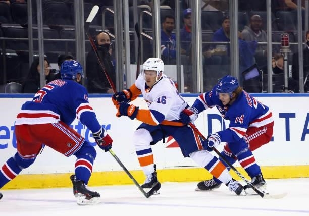 Richard Panik of the New York Islanders skates against the New York Rangers in a preseason game at Madison Square Garden on September 26, 2021 in New...