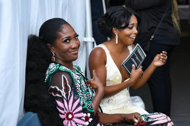 Amber Iman and Adrienne Warren attend the 74th Annual Tony Awards at Winter Garden Theatre on September 26, 2021 in New York City.