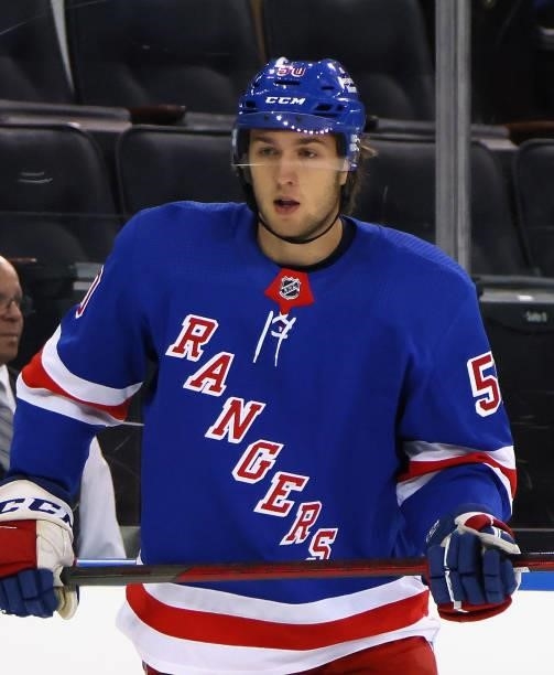 Cuylle of the New York Rangers skates against the New York Islanders in a preseason game at Madison Square Garden on September 26, 2021 in New York...
