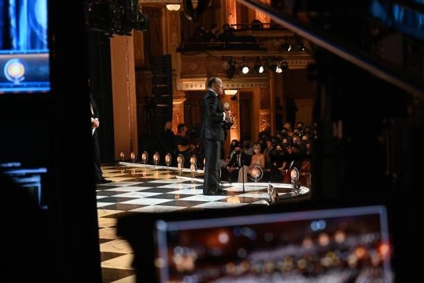 Danny Burstein speaks on stage during the 74th Annual Tony Awards at Winter Garden Theatre on September 26, 2021 in New York City.