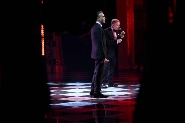 Adam Pascal and Anthony Rapp perform onstage during the 74th Annual Tony Awards at Winter Garden Theatre on September 26, 2021 in New York City.