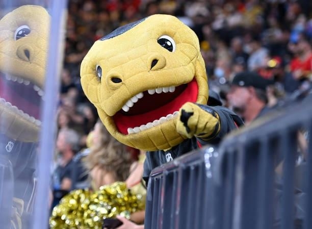 Vegas Golden Knights mascot Chance is seen in attendance during a game against the San Jose Sharks at T-Mobile Arena on September 26, 2021 in Las...