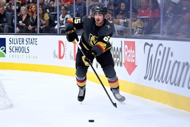 Zack Hayes of the Vegas Golden Knights skates during the second period against the San Jose Sharks at T-Mobile Arena on September 26, 2021 in Las...