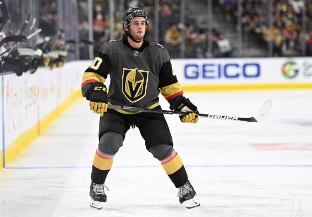 Lukas Cormier of the Vegas Golden Knights skates during the third period against the San Jose Sharks at T-Mobile Arena on September 26, 2021 in Las...