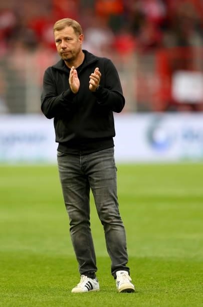 Frank Kramer, head coach of Aminia Bielefeld reacts after the Bundesliga match between 1. FC Union Berlin and DSC Arminia Bielefeld at Stadion An der...