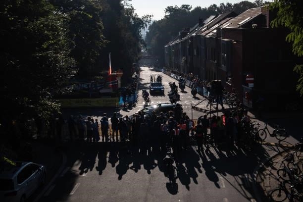 General view of the action at the Wijnpers climb during the 268,3km Men Elite road race from Antwerp to Leuven of the 2021 Road World championships...