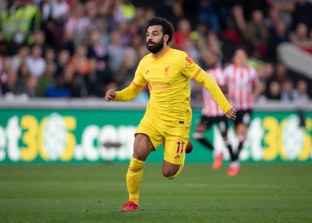 Mohamed Salah of Liverpool during the Premier League match between Brentford and Liverpool at Brentford Community Stadium on September 25, 2021 in...
