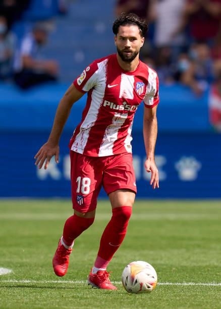 Felipe Augusto de Almeida of Atletico de Madrid runs with the ball during the La Liga Santander match between Deportivo Alaves and Club Atletico de...