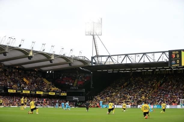 Players take a knee during the Premier League match between Watford and Newcastle United at Vicarage Road on September 25, 2021 in Watford, England.