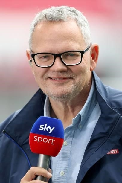 Host Ulrich Potofski looks on prior to the Bundesliga match between RB Leipzig and Hertha BSC at Red Bull Arena on September 25, 2021 in Leipzig,...