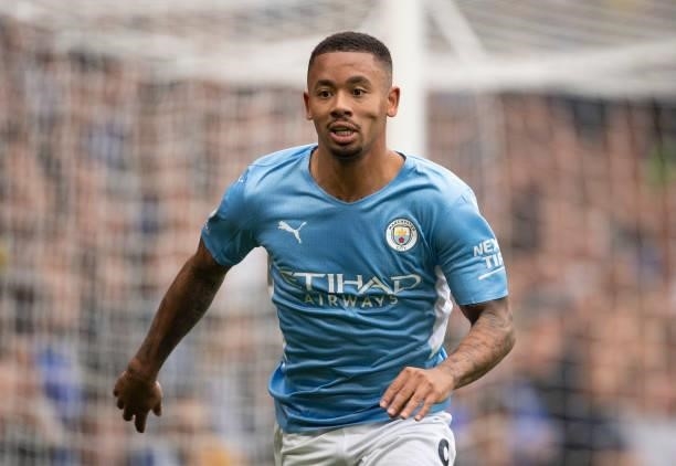 Gabriel Jesus of Manchester City during the Premier League match between Chelsea and Manchester City at Stamford Bridge on September 25, 2021 in...