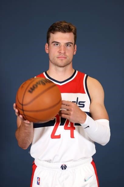 Corey Kispert of the Washington Wizards poses during media day at Entertainment & Sports Arena on September 27, 2021 in Washington, DC. NOTE TO USER:...