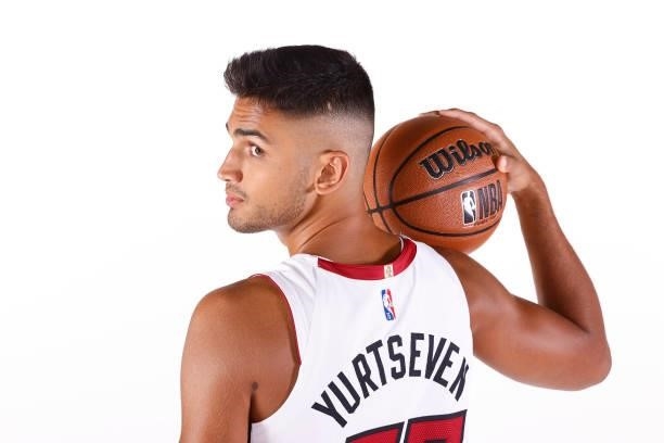 Omer Yurtseven of the Miami Heat poses for a photo during Media Day at FTX Arena on September 27, 2021 in Miami, Florida. NOTE TO USER: User...
