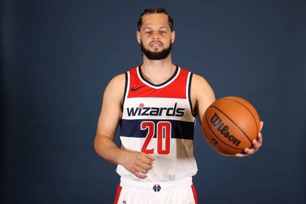Jordan Schakel of the Washington Wizards poses during media day at Entertainment & Sports Arena on September 27, 2021 in Washington, DC. NOTE TO...
