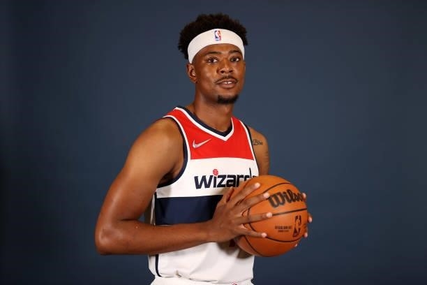 Jordan Goodwin of the Washington Wizards poses during media day at Entertainment & Sports Arena on September 27, 2021 in Washington, DC. NOTE TO...