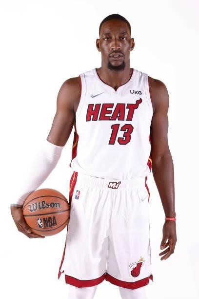 Bam Adebayo of the Miami Heat poses for a photo during Media Day at FTX Arena on September 27, 2021 in Miami, Florida. NOTE TO USER: User expressly...