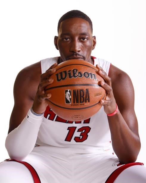 Bam Adebayo of the Miami Heat poses for a photo during Media Day at FTX Arena on September 27, 2021 in Miami, Florida. NOTE TO USER: User expressly...