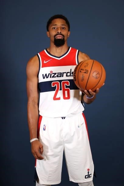 Spencer Dinwiddie of the Washington Wizards poses during media day at Entertainment & Sports Arena on September 27, 2021 in Washington, DC. NOTE TO...