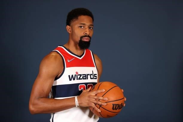 Spencer Dinwiddie of the Washington Wizards poses during media day at Entertainment & Sports Arena on September 27, 2021 in Washington, DC. NOTE TO...