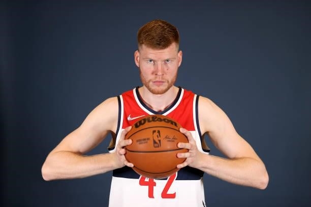 Davis Bertans of the Washington Wizards poses during media day at Entertainment & Sports Arena on September 27, 2021 in Washington, DC. NOTE TO USER:...