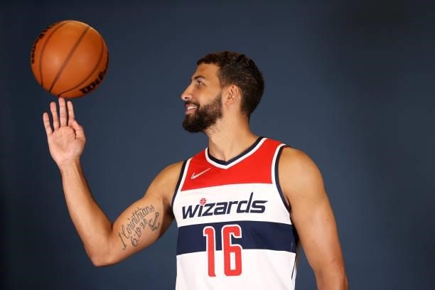 Anthony Gill of the Washington Wizards poses during media day at Entertainment & Sports Arena on September 27, 2021 in Washington, DC. NOTE TO USER:...
