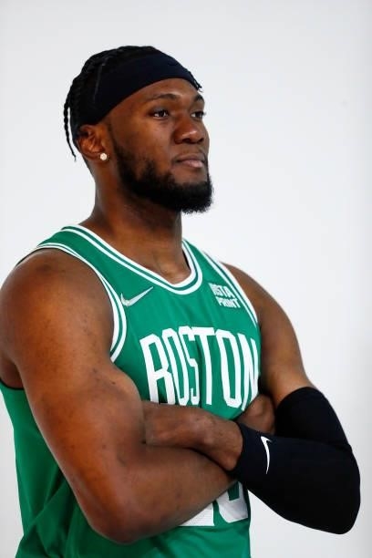 Bruno Fernando of the Boston Celtics poses for a photo during Media Day at High Output Studios on September 27, 2021 in Canton, Massachusetts. NOTE...