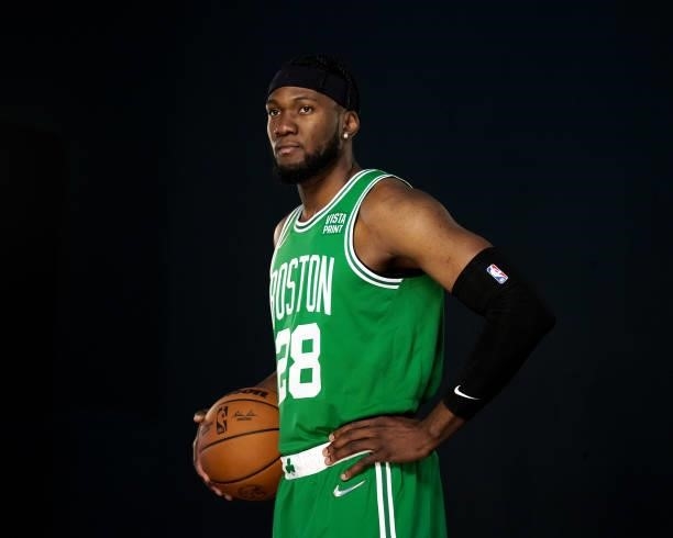Bruno Fernando of the Boston Celtics poses for a photo during Media Day at High Output Studios on September 27, 2021 in Canton, Massachusetts. NOTE...