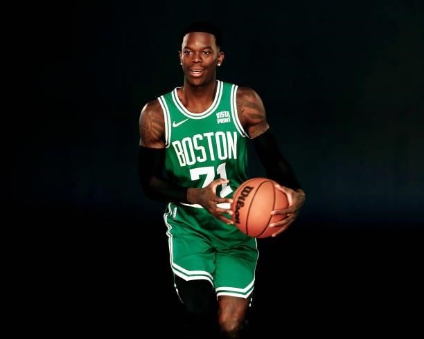 Dennis Schroder of the Boston Celtics poses for a photo during Media Day at High Output Studios on September 27, 2021 in Canton, Massachusetts. NOTE...