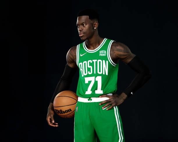 Dennis Schroder of the Boston Celtics poses for a photo during Media Day at High Output Studios on September 27, 2021 in Canton, Massachusetts. NOTE...