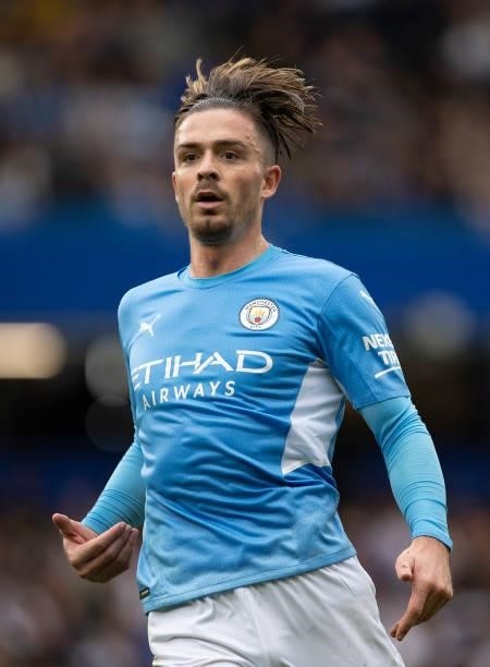 Jack Grealish of Manchester City during the Premier League match between Chelsea and Manchester City at Stamford Bridge on September 25, 2021 in...