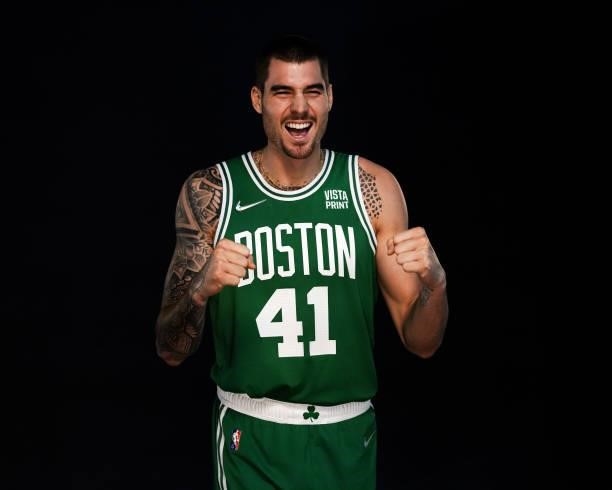 Juancho Hernangomez of the Boston Celtics poses for a photo during Media Day at High Output Studios on September 27, 2021 in Canton, Massachusetts....