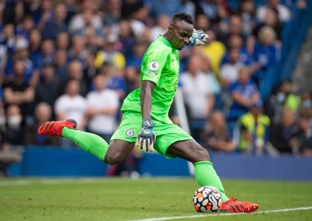 Edouard Mendy of Chelsea during the Premier League match between Chelsea and Manchester City at Stamford Bridge on September 25, 2021 in London,...