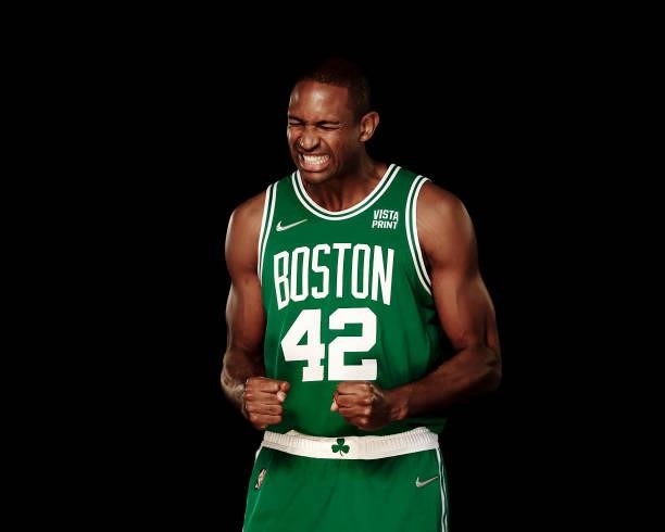 Al Horford of the Boston Celtics poses for a photo during Media Day at High Output Studios on September 27, 2021 in Canton, Massachusetts. NOTE TO...