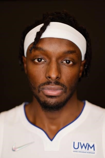 Jerami Grant of the Detroit Pistons poses for a photo during media day at Little Caesars Arena on September 27, 2021 in Detroit, Michigan. NOTE TO...