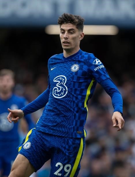 Kai Havertz of Chelsea during the Premier League match between Chelsea and Manchester City at Stamford Bridge on September 25, 2021 in London,...