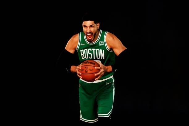 Enes Kanter of the Boston Celtics poses for a photo during Media Day at High Output Studios on September 27, 2021 in Canton, Massachusetts. NOTE TO...