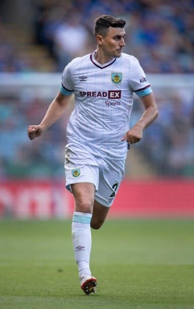 Matthew Lowton of Burnley in action during the Premier League match between Leicester City and Burnley at The King Power Stadium on September 25,...