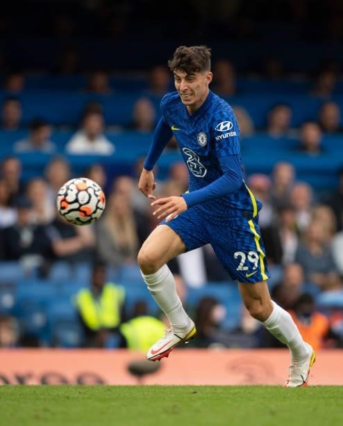Kai Havertz of Chelsea during the Premier League match between Chelsea and Manchester City at Stamford Bridge on September 25, 2021 in London,...