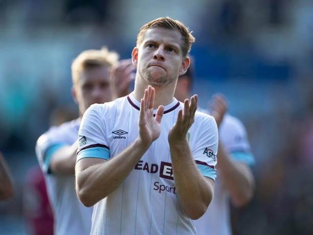 Matej Vydra of Burnley acknowledges the fans after the Premier League match between Leicester City and Burnley at The King Power Stadium on September...