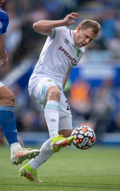 Matej Vydra of Burnley in action during the Premier League match between Leicester City and Burnley at The King Power Stadium on September 25, 2021...