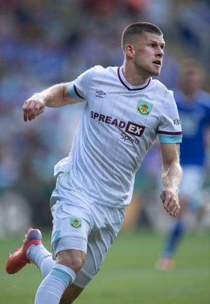 Jóhann Gudmundsson of Burnley during the Premier League match between Leicester City and Burnley at The King Power Stadium on September 25, 2021 in...