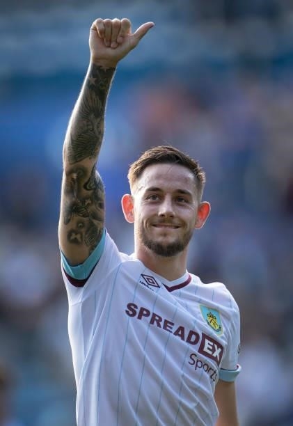 Josh Brownhill of Burnley during the Premier League match between Leicester City and Burnley at The King Power Stadium on September 25, 2021 in...