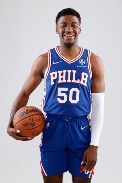 Aaron Henry of the Philadelphia 76ers stands for a portrait during Philadelphia 76ers Media Day held at Philadelphia 76ers Training Complex on...