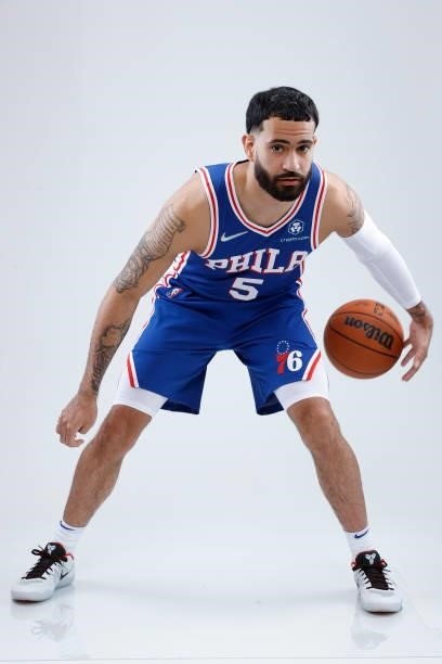 Grant Riller of the Philadelphia 76ers of the Philadelphia 76ers stands for a portrait during Philadelphia 76ers Media Day held at Philadelphia 76ers...
