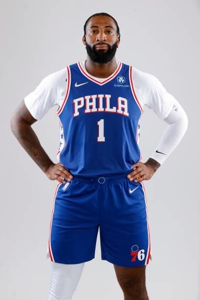 Andre Drummond of the Philadelphia 76ers stands for a portrait during Philadelphia 76ers Media Day held at Philadelphia 76ers Training Complex on...