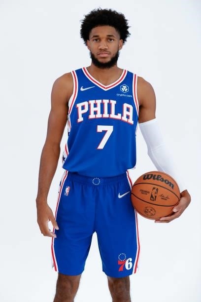 Isaiah Joe of the Philadelphia 76ers stands for a portrait during Philadelphia 76ers Media Day held at Philadelphia 76ers Training Complex on...