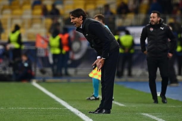 Head coach of FC Internazionale Simone Inzaghi reacts during the UEFA Champions League group D match between Shakhtar Donetsk and Inter at Metalist...