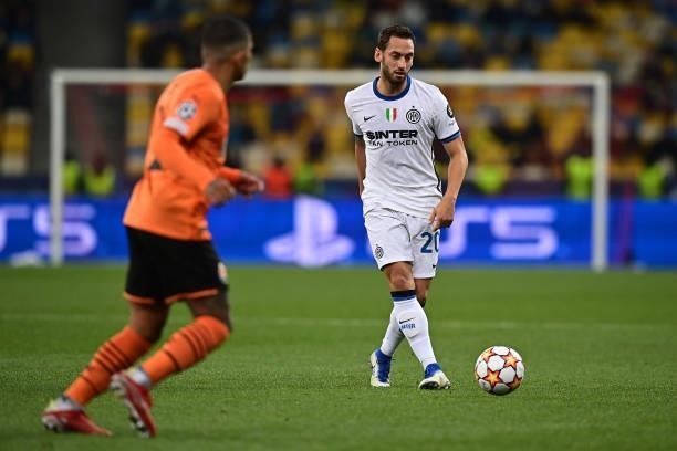 Hakan Calhanoglu of FC Internazionale in action during the UEFA Champions League group D match between Shakhtar Donetsk and Inter at Metalist Stadium...