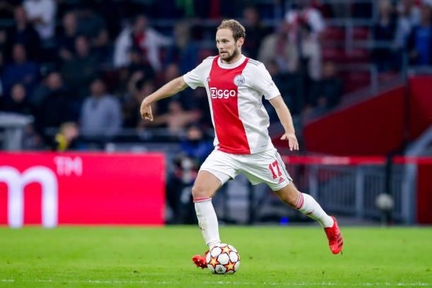 Daley Blind of Ajax during the UEFA Champions League Group stage match between Ajax and Besiktas at Johan Cruijff ArenA on September 28, 2021 in...